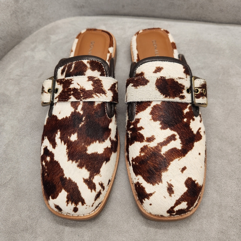 Donald Pliner Mules 8.5 Brown White Cow Hair Calf Leather Sabel Comfort New $200 - Picture 4 of 16